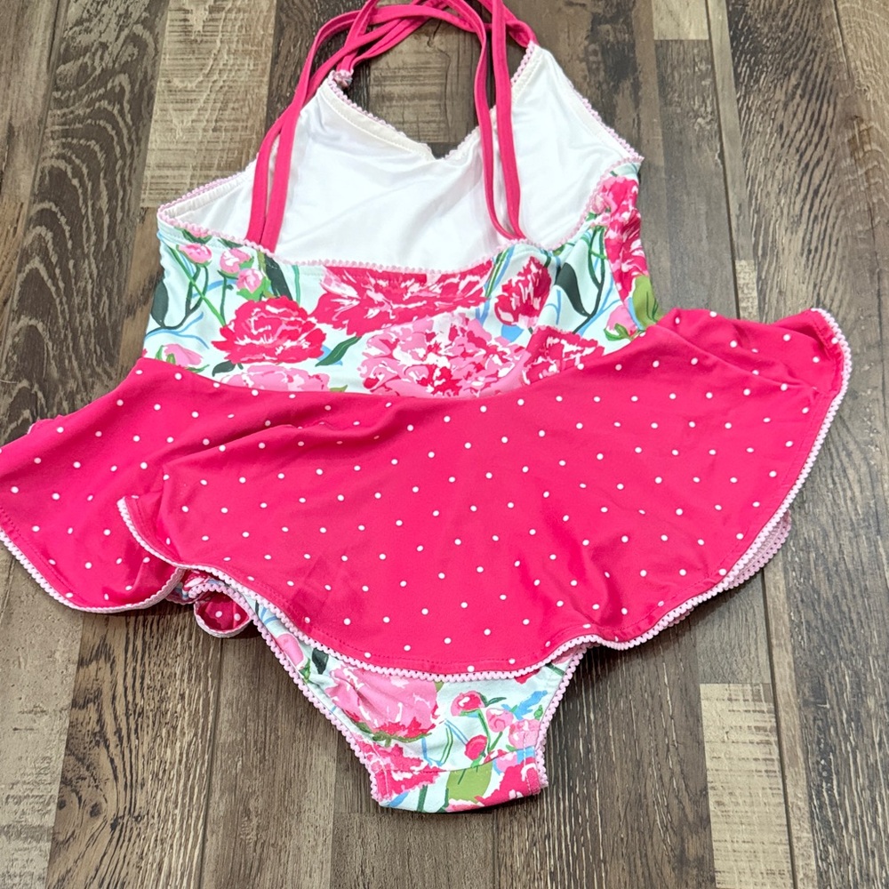 SweetHoney Floral & Hot Pink Ruffle One-Piece Swimsuit - Picture 2 of 4